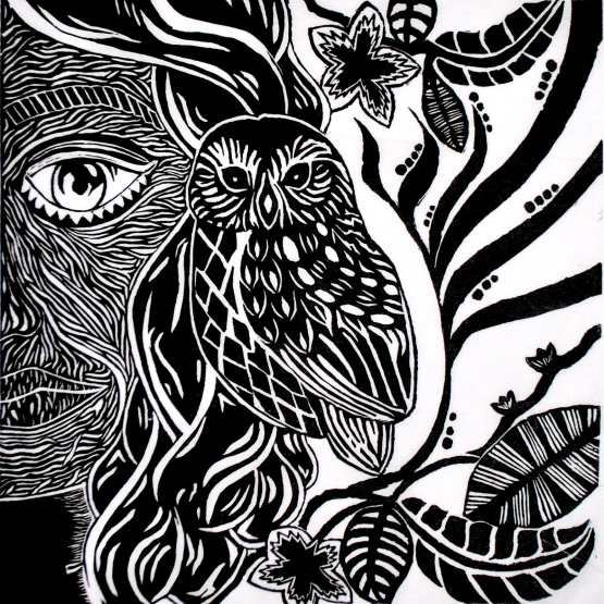 owl lino print at CCC Glenmore Park