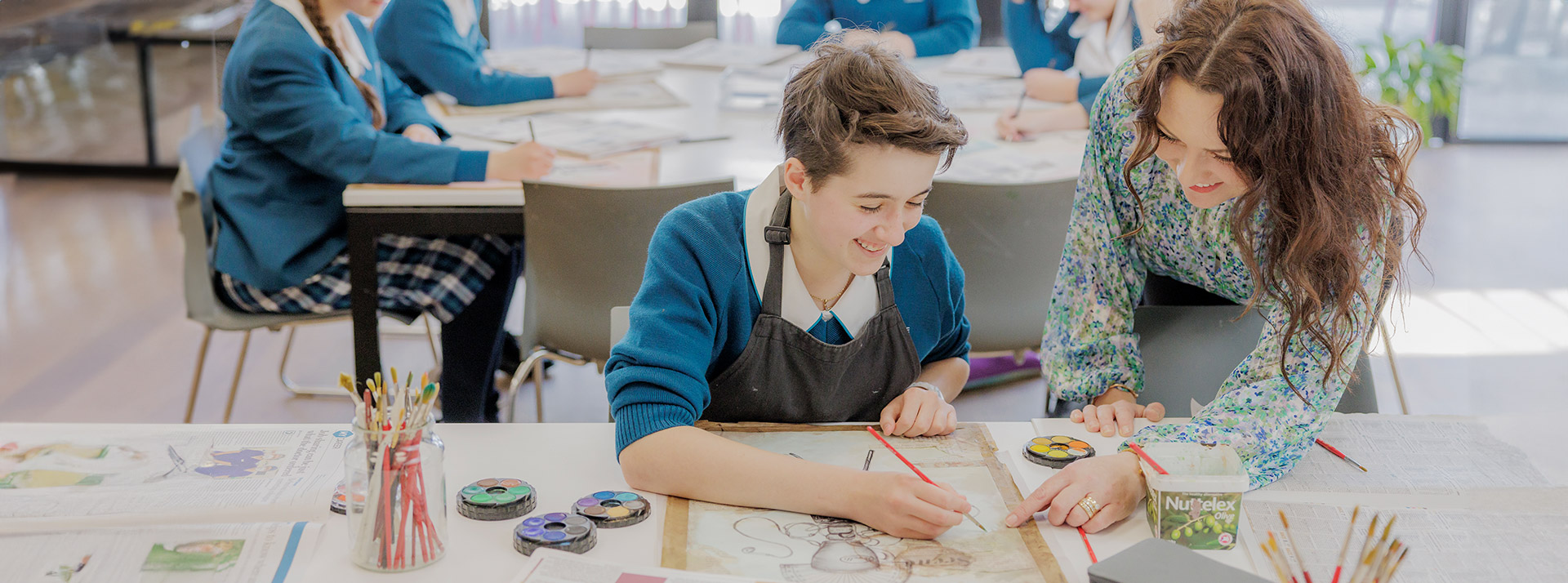 Caroline Chisholm Catholic College Glenmore Park student and dedicated teacher in art studios