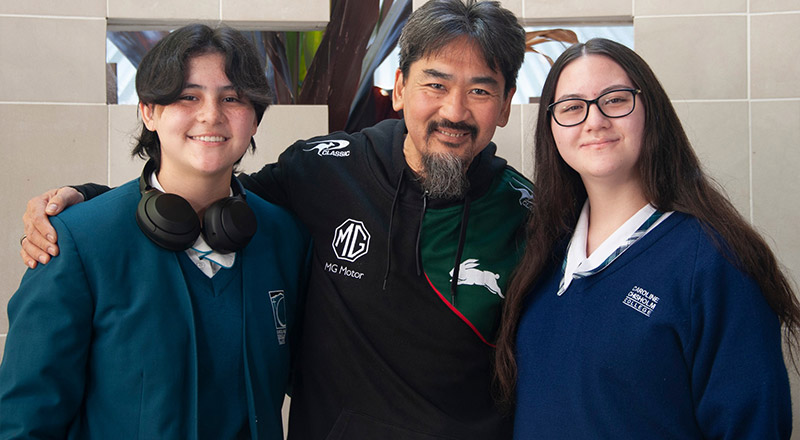 Dedicated parent from Caroline Chisholm Catholic College Glenmore Park with students