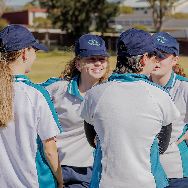 Caroline Chisholm Catholic College Glenmore Park students on lawn