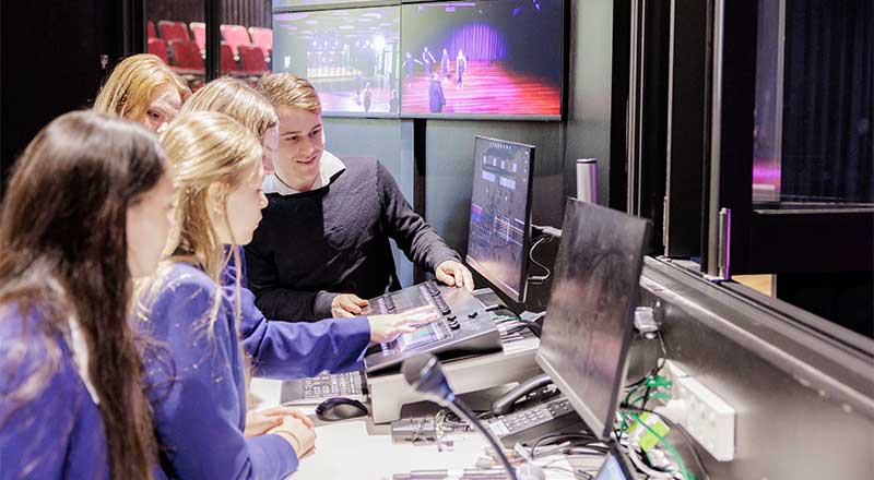 Caroline Chisholm Glenmore Park students studying multimedia - They are working on a production console